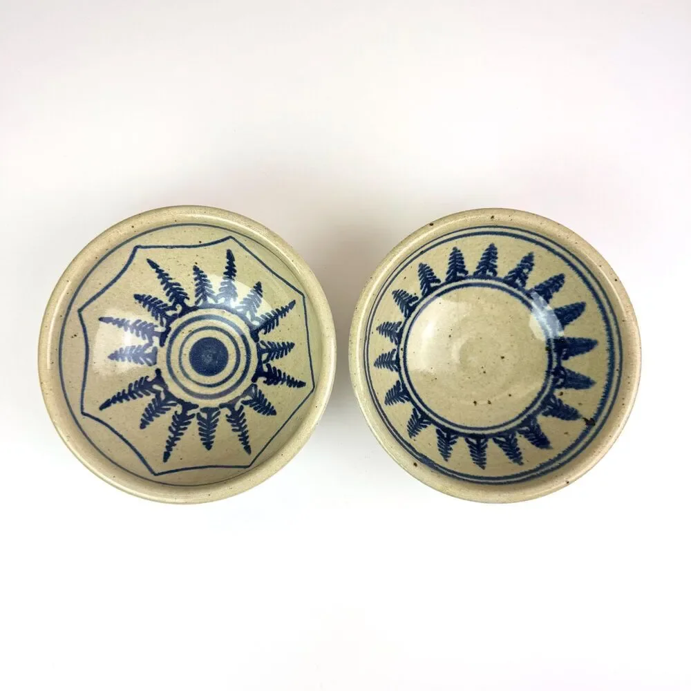 Vintage Studio Pottery Evergreen Fir Tree Bowls / Set of 2 / Folk Art Stoneware